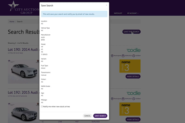 Saving a search and setting reminders